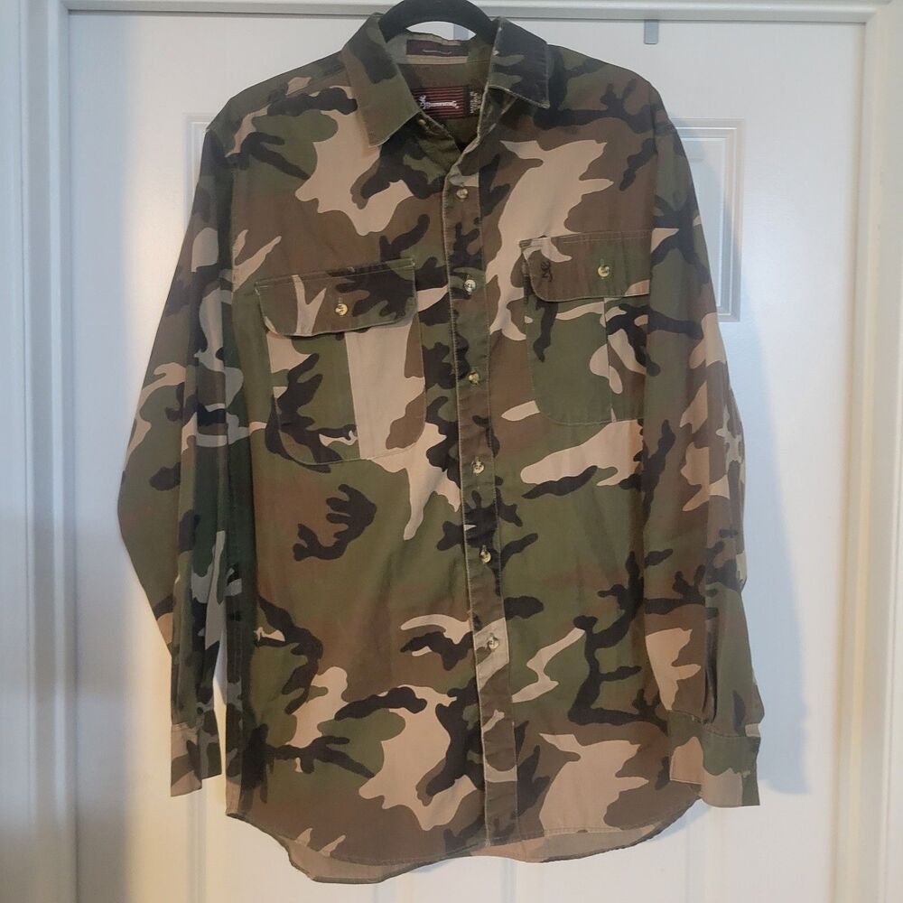 Browning Super Naturals Long Sleeve Camo Men's Large Cotton Blend 16-16.5